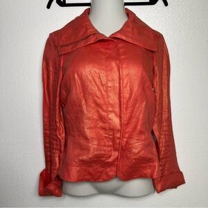 Lafayette 148 New York Iridescen Metallic Zip Up Jacket 100% Linen size 10